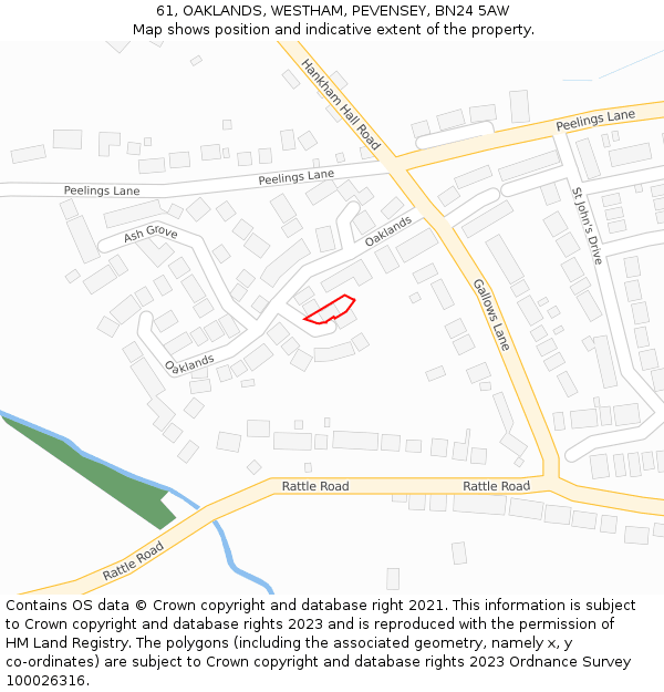 61, OAKLANDS, WESTHAM, PEVENSEY, BN24 5AW: Location map and indicative extent of plot