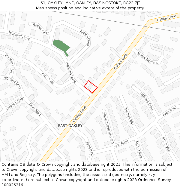 61, OAKLEY LANE, OAKLEY, BASINGSTOKE, RG23 7JT: Location map and indicative extent of plot