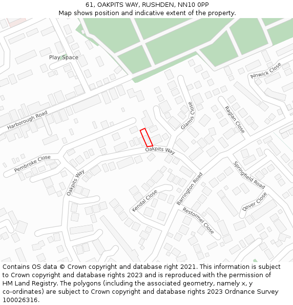61, OAKPITS WAY, RUSHDEN, NN10 0PP: Location map and indicative extent of plot