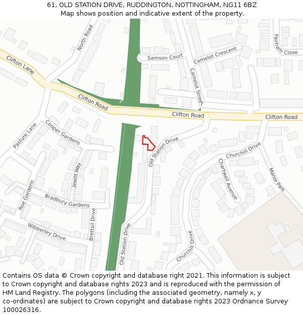 61, OLD STATION DRIVE, RUDDINGTON, NOTTINGHAM, NG11 6BZ: Location map and indicative extent of plot