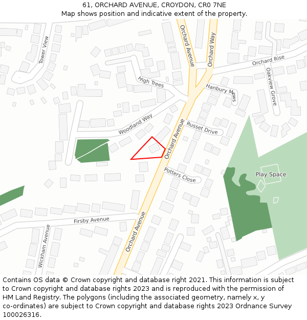 61, ORCHARD AVENUE, CROYDON, CR0 7NE: Location map and indicative extent of plot