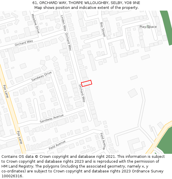 61, ORCHARD WAY, THORPE WILLOUGHBY, SELBY, YO8 9NE: Location map and indicative extent of plot