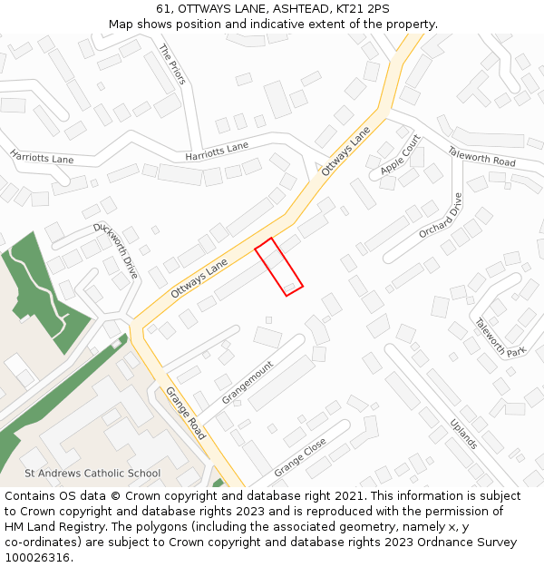 61, OTTWAYS LANE, ASHTEAD, KT21 2PS: Location map and indicative extent of plot