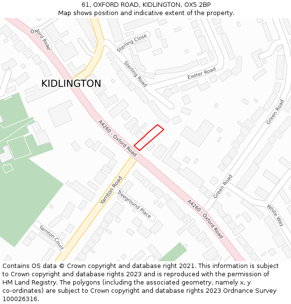 61, OXFORD ROAD, KIDLINGTON, OX5 2BP: Location map and indicative extent of plot