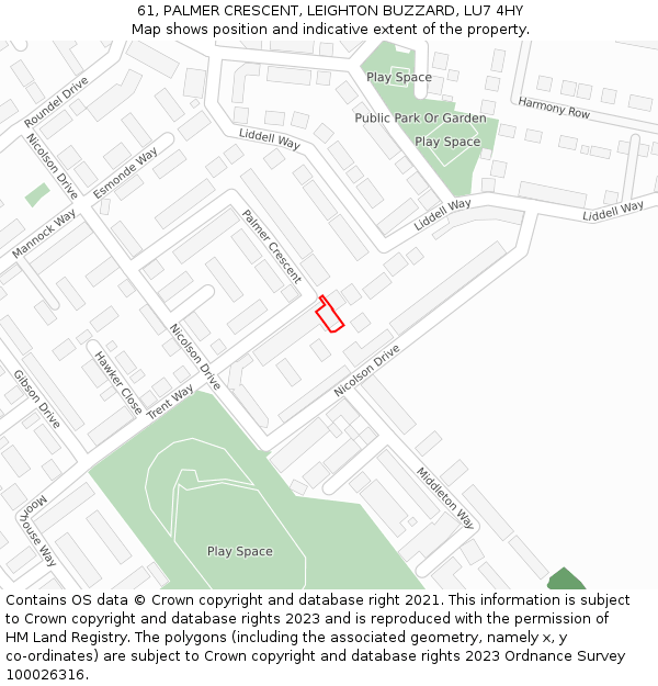 61, PALMER CRESCENT, LEIGHTON BUZZARD, LU7 4HY: Location map and indicative extent of plot