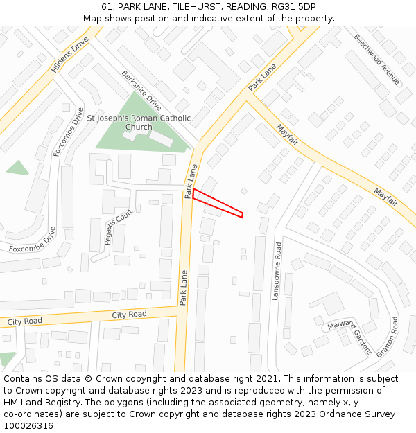 61, PARK LANE, TILEHURST, READING, RG31 5DP: Location map and indicative extent of plot