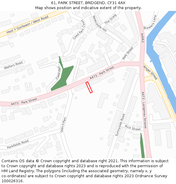 61, PARK STREET, BRIDGEND, CF31 4AX: Location map and indicative extent of plot