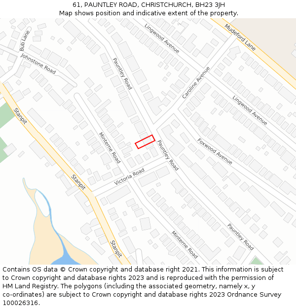 61, PAUNTLEY ROAD, CHRISTCHURCH, BH23 3JH: Location map and indicative extent of plot