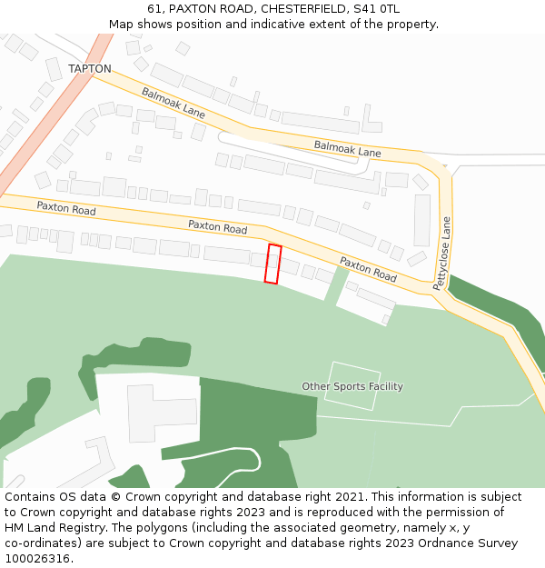 61, PAXTON ROAD, CHESTERFIELD, S41 0TL: Location map and indicative extent of plot