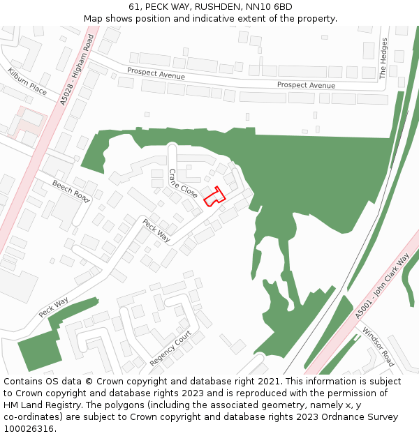 61, PECK WAY, RUSHDEN, NN10 6BD: Location map and indicative extent of plot