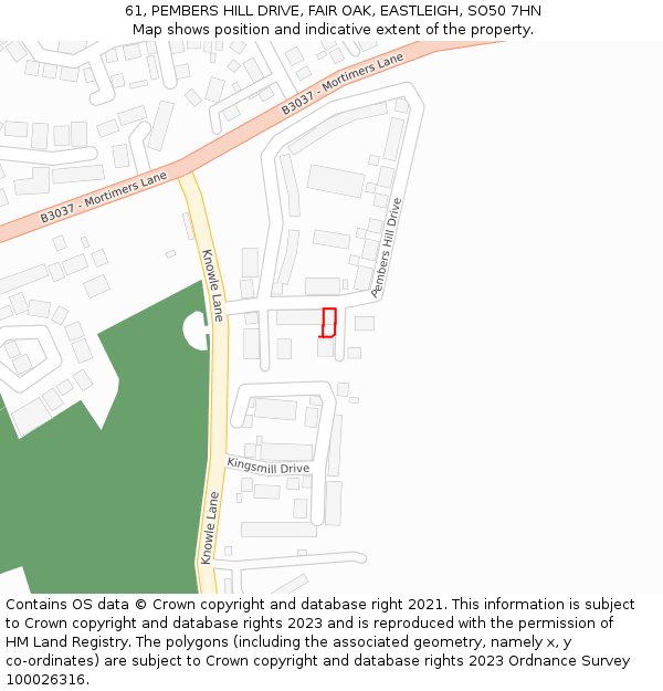 61, PEMBERS HILL DRIVE, FAIR OAK, EASTLEIGH, SO50 7HN: Location map and indicative extent of plot