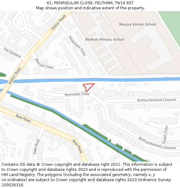 61, PENINSULAR CLOSE, FELTHAM, TW14 9ST: Location map and indicative extent of plot