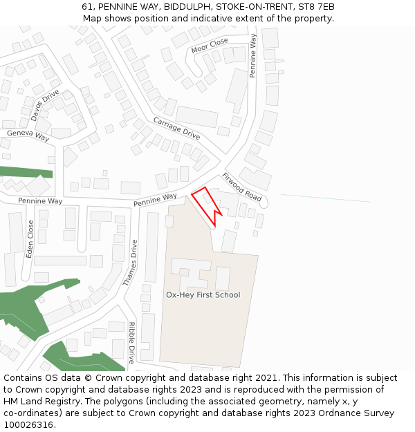 61, PENNINE WAY, BIDDULPH, STOKE-ON-TRENT, ST8 7EB: Location map and indicative extent of plot