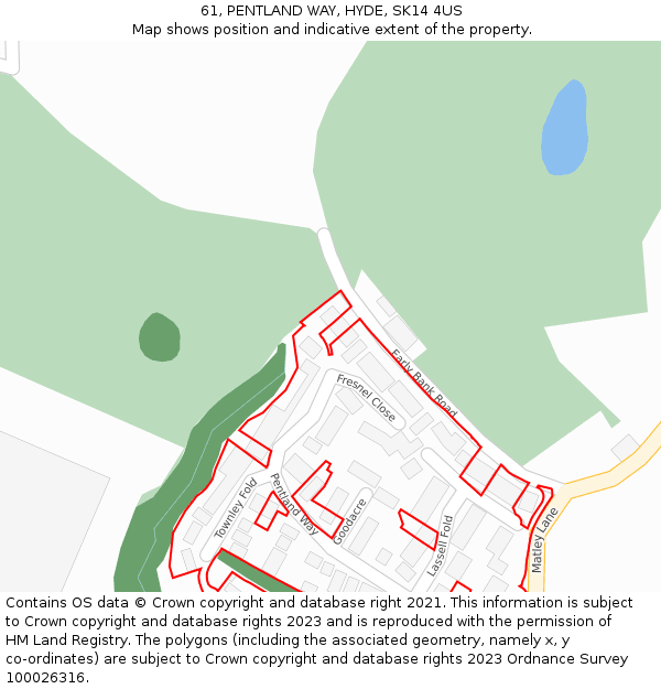 61, PENTLAND WAY, HYDE, SK14 4US: Location map and indicative extent of plot