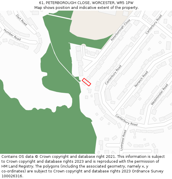 61, PETERBOROUGH CLOSE, WORCESTER, WR5 1PW: Location map and indicative extent of plot