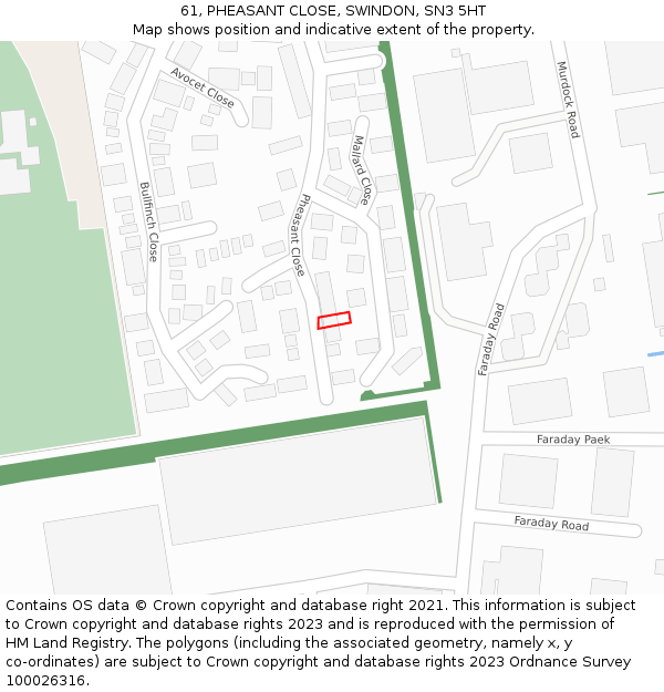 61, PHEASANT CLOSE, SWINDON, SN3 5HT: Location map and indicative extent of plot