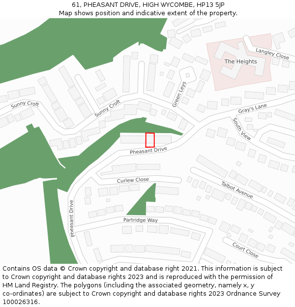 61, PHEASANT DRIVE, HIGH WYCOMBE, HP13 5JP: Location map and indicative extent of plot