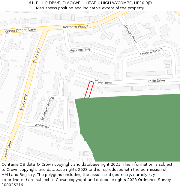 61, PHILIP DRIVE, FLACKWELL HEATH, HIGH WYCOMBE, HP10 9JD: Location map and indicative extent of plot