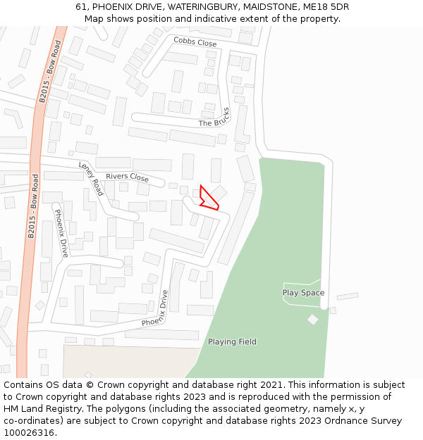 61, PHOENIX DRIVE, WATERINGBURY, MAIDSTONE, ME18 5DR: Location map and indicative extent of plot