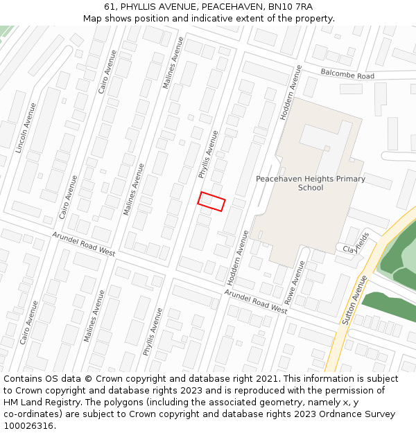 61, PHYLLIS AVENUE, PEACEHAVEN, BN10 7RA: Location map and indicative extent of plot