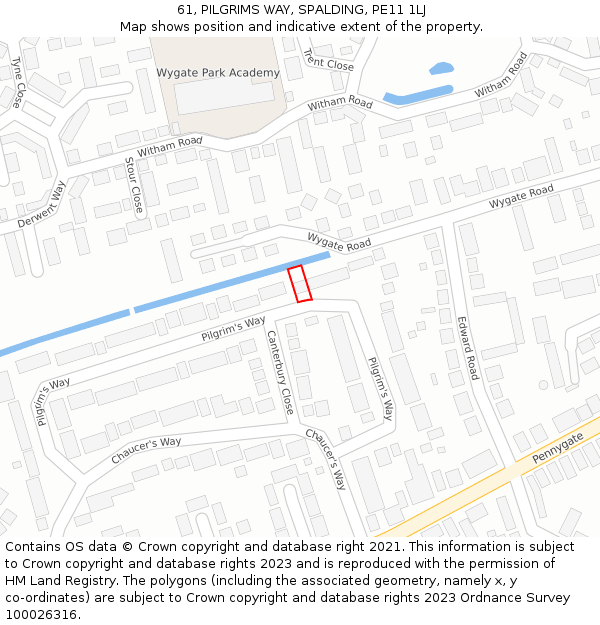 61, PILGRIMS WAY, SPALDING, PE11 1LJ: Location map and indicative extent of plot