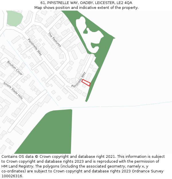 61, PIPISTRELLE WAY, OADBY, LEICESTER, LE2 4QA: Location map and indicative extent of plot