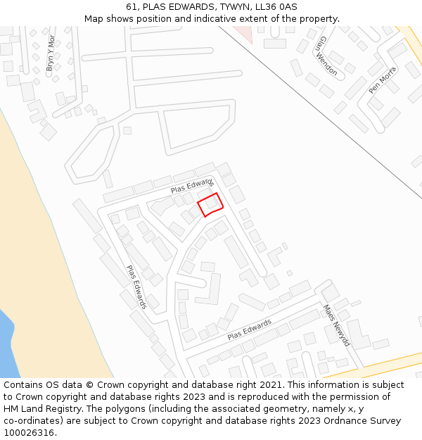 61, PLAS EDWARDS, TYWYN, LL36 0AS: Location map and indicative extent of plot