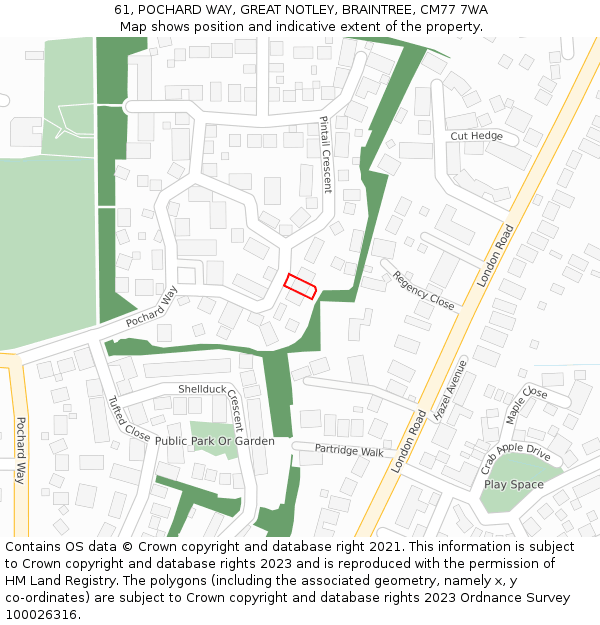 61, POCHARD WAY, GREAT NOTLEY, BRAINTREE, CM77 7WA: Location map and indicative extent of plot