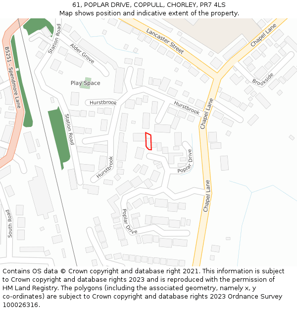 61, POPLAR DRIVE, COPPULL, CHORLEY, PR7 4LS: Location map and indicative extent of plot