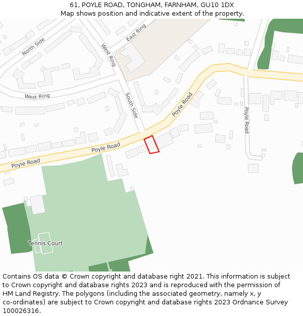 61, POYLE ROAD, TONGHAM, FARNHAM, GU10 1DX: Location map and indicative extent of plot