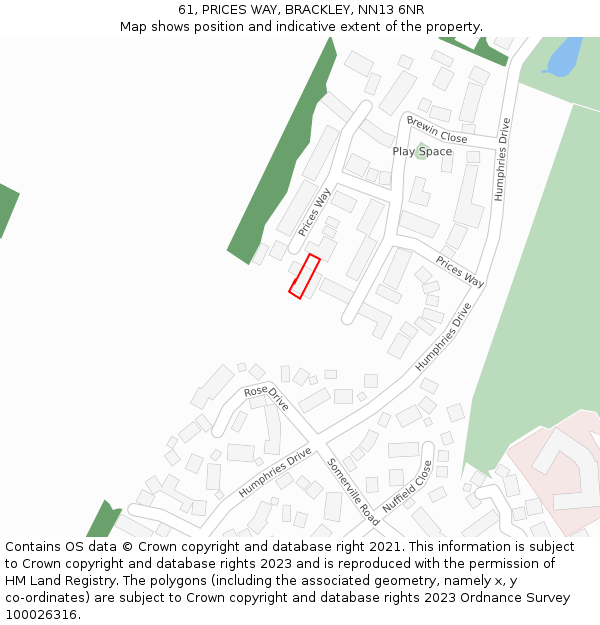 61, PRICES WAY, BRACKLEY, NN13 6NR: Location map and indicative extent of plot