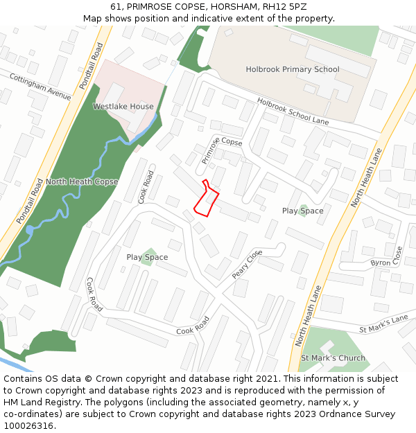 61, PRIMROSE COPSE, HORSHAM, RH12 5PZ: Location map and indicative extent of plot