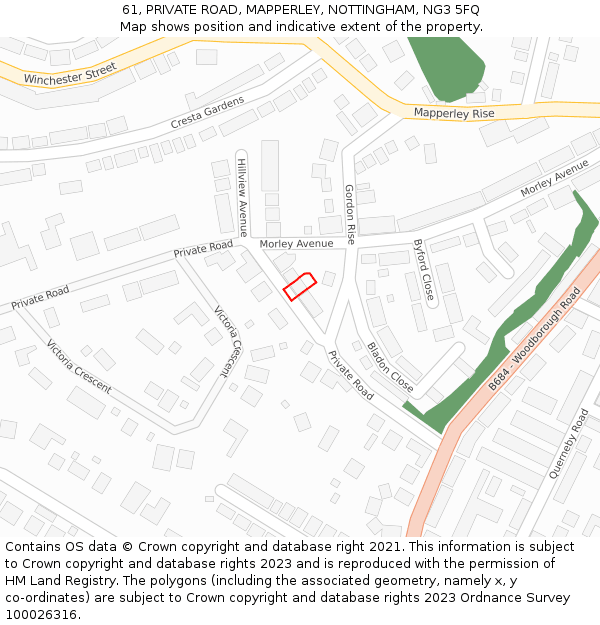 61, PRIVATE ROAD, MAPPERLEY, NOTTINGHAM, NG3 5FQ: Location map and indicative extent of plot