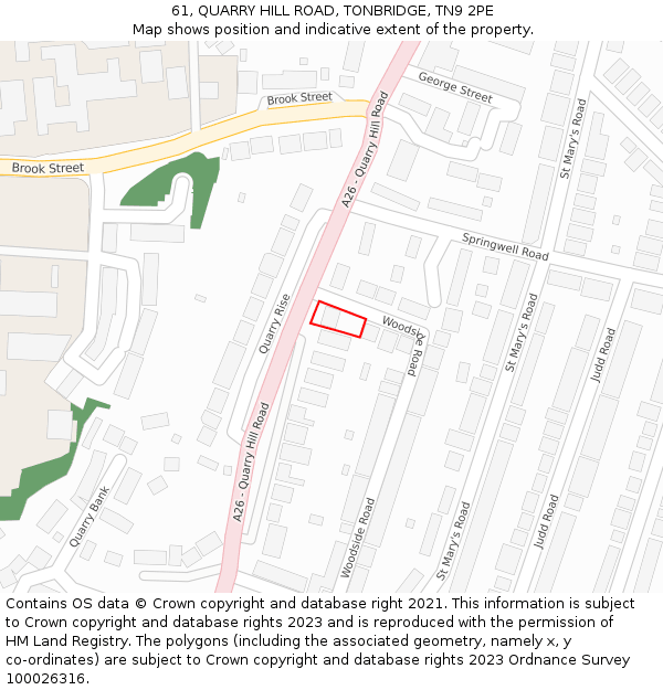 61, QUARRY HILL ROAD, TONBRIDGE, TN9 2PE: Location map and indicative extent of plot