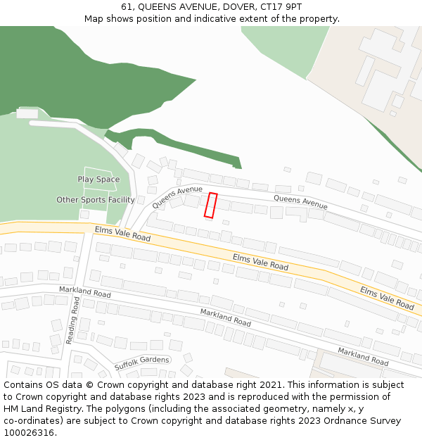 61, QUEENS AVENUE, DOVER, CT17 9PT: Location map and indicative extent of plot