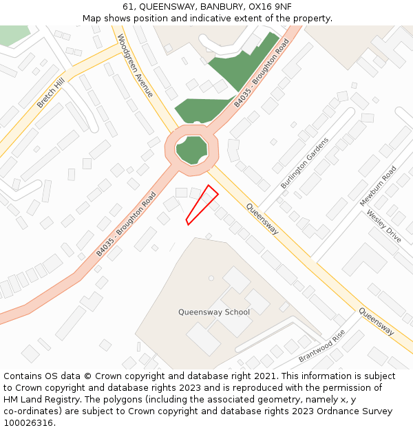 61, QUEENSWAY, BANBURY, OX16 9NF: Location map and indicative extent of plot