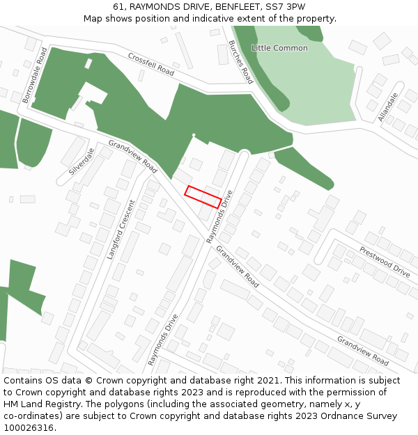 61, RAYMONDS DRIVE, BENFLEET, SS7 3PW: Location map and indicative extent of plot