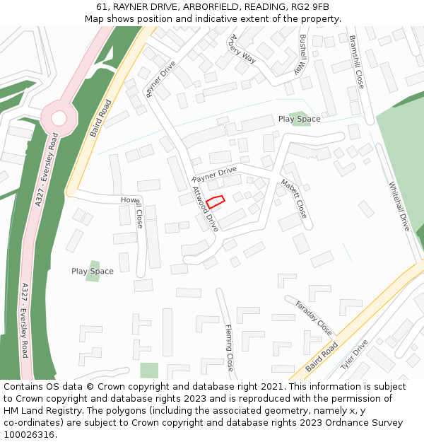 61, RAYNER DRIVE, ARBORFIELD, READING, RG2 9FB: Location map and indicative extent of plot