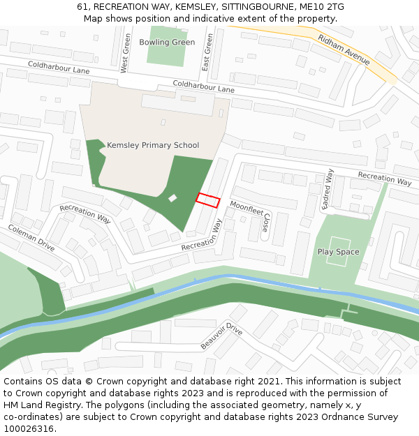 61, RECREATION WAY, KEMSLEY, SITTINGBOURNE, ME10 2TG: Location map and indicative extent of plot