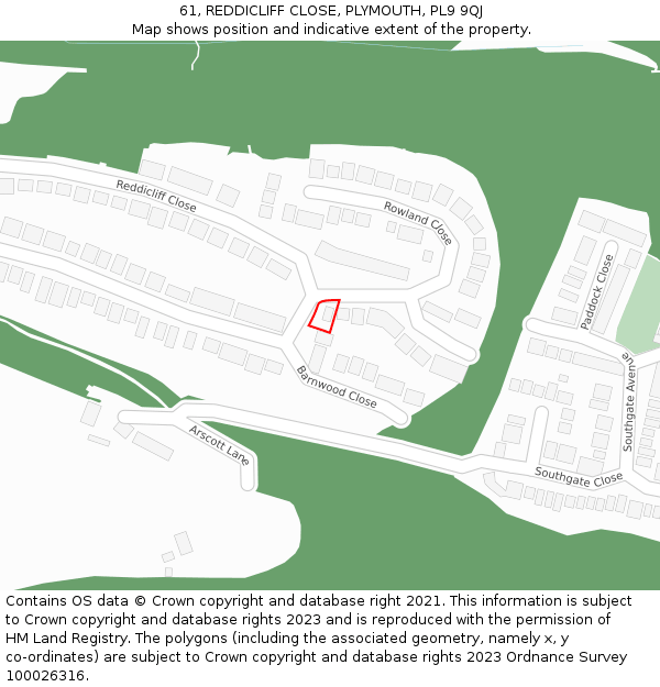 61, REDDICLIFF CLOSE, PLYMOUTH, PL9 9QJ: Location map and indicative extent of plot