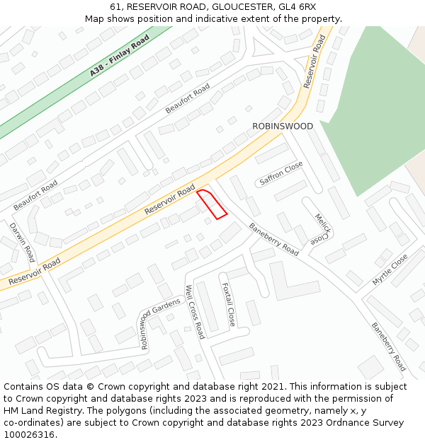 61, RESERVOIR ROAD, GLOUCESTER, GL4 6RX: Location map and indicative extent of plot