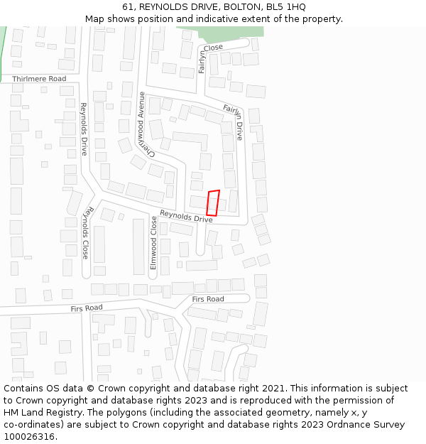 61, REYNOLDS DRIVE, BOLTON, BL5 1HQ: Location map and indicative extent of plot