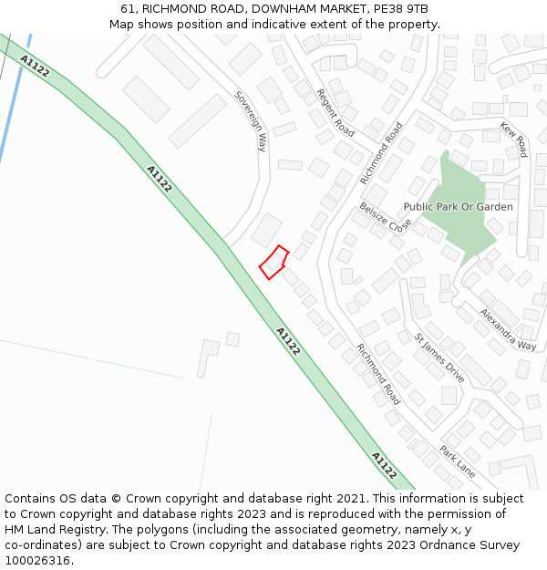 61, RICHMOND ROAD, DOWNHAM MARKET, PE38 9TB: Location map and indicative extent of plot