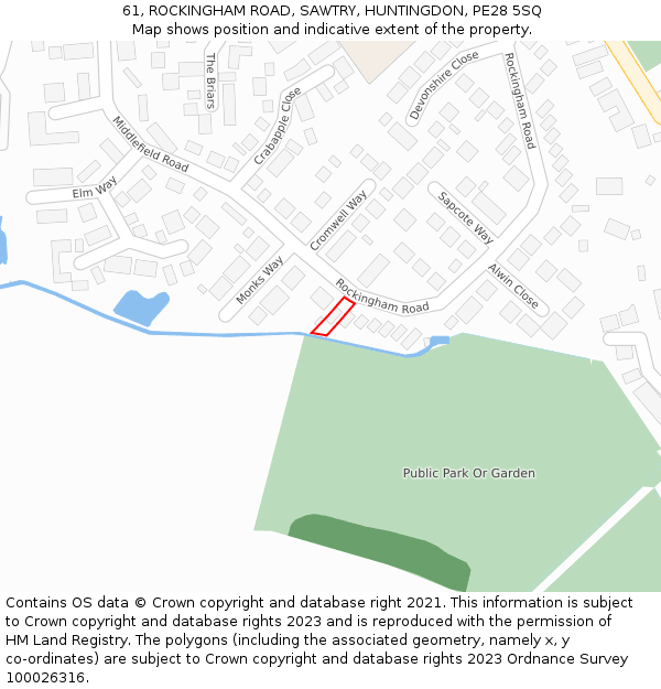 61, ROCKINGHAM ROAD, SAWTRY, HUNTINGDON, PE28 5SQ: Location map and indicative extent of plot