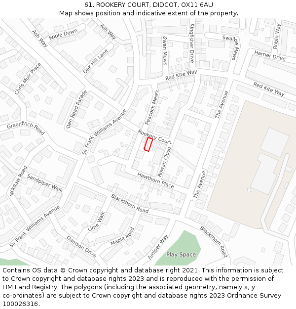 61, ROOKERY COURT, DIDCOT, OX11 6AU: Location map and indicative extent of plot