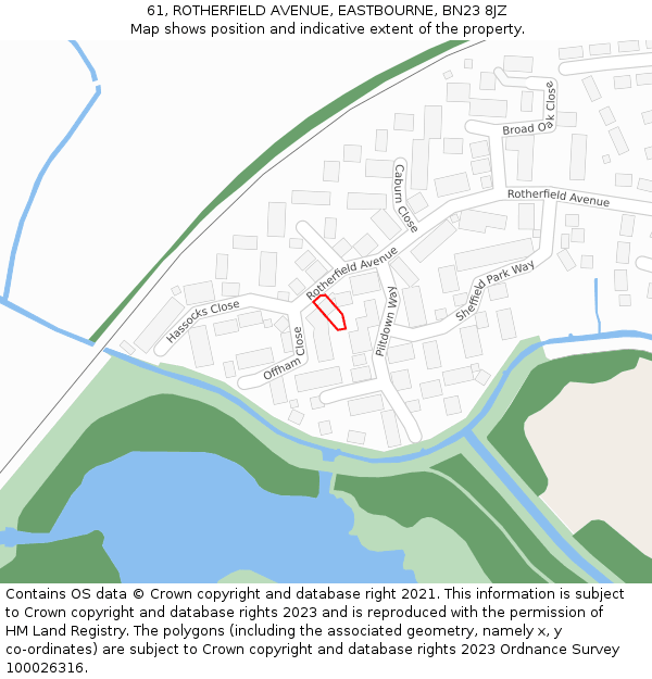 61, ROTHERFIELD AVENUE, EASTBOURNE, BN23 8JZ: Location map and indicative extent of plot