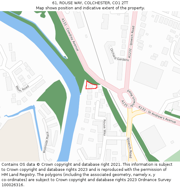 61, ROUSE WAY, COLCHESTER, CO1 2TT: Location map and indicative extent of plot