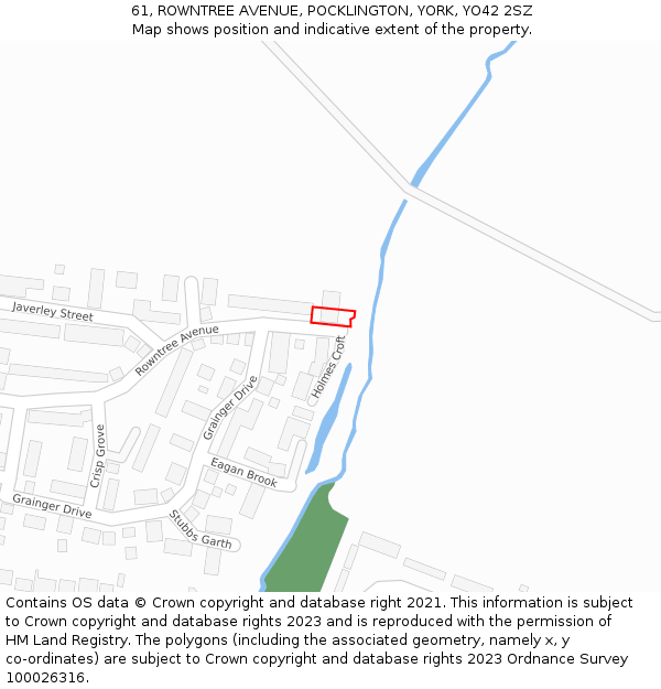 61, ROWNTREE AVENUE, POCKLINGTON, YORK, YO42 2SZ: Location map and indicative extent of plot