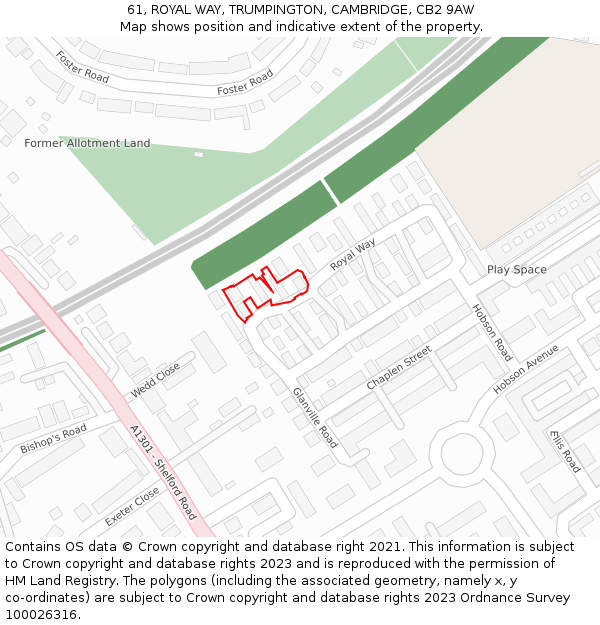 61, ROYAL WAY, TRUMPINGTON, CAMBRIDGE, CB2 9AW: Location map and indicative extent of plot