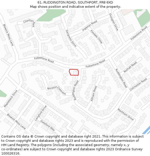 61, RUDDINGTON ROAD, SOUTHPORT, PR8 6XD: Location map and indicative extent of plot